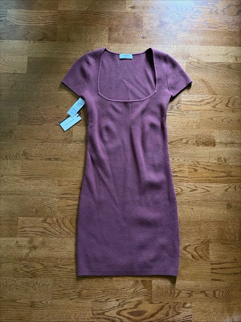 NWT ARITZIA Babaton Mini Dress Emerge Square Neck Ribbed Knit Sun Dried Red S
